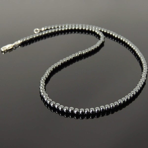 Men's Women 4mm Hematite Necklace 925 Sterling Silver Clasp DiyNotion Handmade NK180