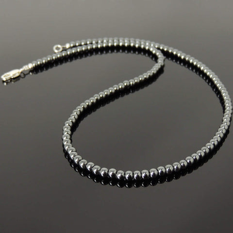 Men's Women 4mm Hematite Necklace 925 Sterling Silver Clasp DiyNotion Handmade NK180