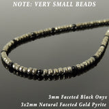 Men's Women Gold Pyrite Black Onyx SMALL BEADS Necklace 925 Sterling Silver Clasp DiyNotion Handmade NK181