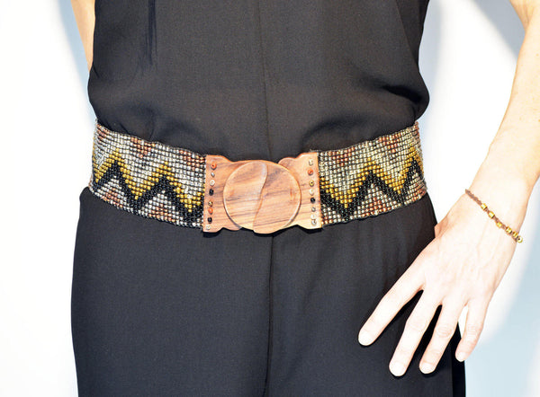 Adjustable Belt Elastic Belt Beaded Belt Women's Belt Wooden Buckle Belt Elastic Belt Handmade Beaded Belt Gift For Her Cintura Elastica