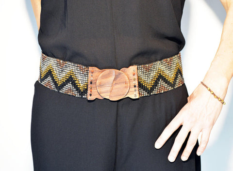 Adjustable Belt Elastic Belt Beaded Belt Women's Belt Wooden Buckle Belt Elastic Belt Handmade Beaded Belt Gift For Her Cintura Elastica