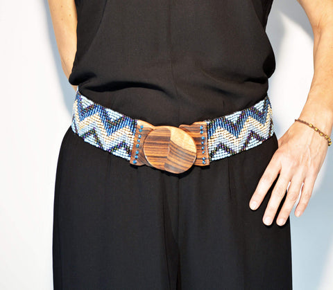 Woven Elastic Belt Beaded Belt Women's Belt Wooden Buckle Belt Elastic Belt Handmade Beaded Belt Gift For Her Cintura Elastica