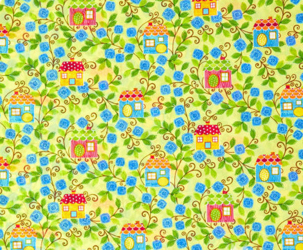 Sweet Tweet - Birdhouse Lime Yardage by Mitzi Powers for Benartex - Half Yard Fabric