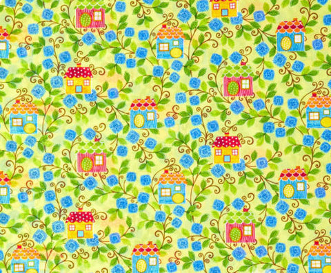 Sweet Tweet - Birdhouse Lime Yardage by Mitzi Powers for Benartex - Half Yard Fabric