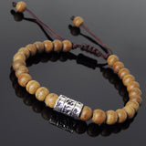 Men's Women Agarwood Adjustable Braided Bracelet 925 Sterling Silver OM Buddhism Bead DiyNotion BR835