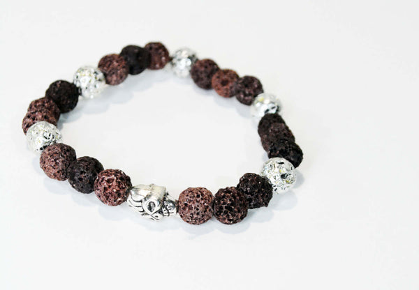 On Sale Mens Skull Bracelet Natural Lava Rock Beads Bracelet Mens Bracelet Gift for Him Father's Day Gift  Bracciale da Uomo