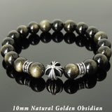 Men's Women Golden Obsidian Bracelet 925 Sterling Silver Cross Bead & Spacers DiyNotion BR1091