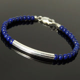Men's Women 4mm Lapis Lazuli Bracelet 925 Sterling Silver Beads Clasp SMALL BEADS DiyNotion Handmade BR1092