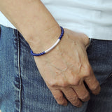 Men's Women 4mm Lapis Lazuli Bracelet 925 Sterling Silver Beads Clasp SMALL BEADS DiyNotion Handmade BR1092