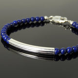 Men's Women 4mm Lapis Lazuli Bracelet 925 Sterling Silver Beads Clasp SMALL BEADS DiyNotion Handmade BR1092