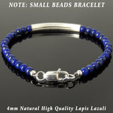 Men's Women 4mm Lapis Lazuli Bracelet 925 Sterling Silver Beads Clasp SMALL BEADS DiyNotion Handmade BR1092