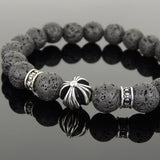 Men's Women Natural Lava Rock Bracelet 925 Sterling Silver Cross Bead & Spacers DiyNotion BR1093