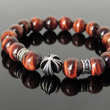 Men's Women Red Tiger Eye Bracelet 925 Sterling Silver Cross Bead & Spacers DiyNotion Handmade BR1096