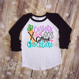 Carrots are Gross Give Me Chocolate Easter Custom Ruffle Raglan Personalized Shirt Girl Baby Toddler Shirt