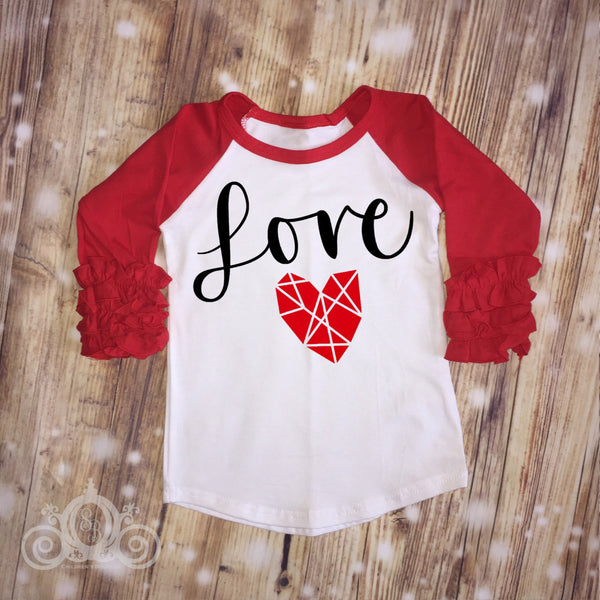 Heart Love Valentine Custom Ruffle Raglan Personalized Shirt Girl Baby Toddler Shirt