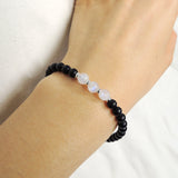Men's Women Matte Black Onyx Strong Flash Moonstone Bracelet with 925 Sterling Silver Clasp DiyNotion Handmade BR1045