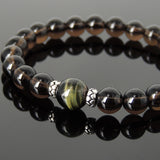 Men's Women Smoky Quartz Brown Blue Tiger Eye Bracelet 925 Sterling Silver Spacers DiyNotion BR1046
