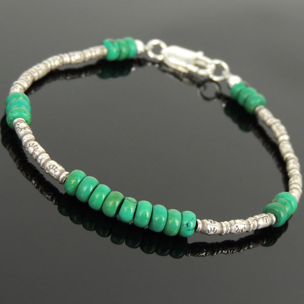 Men's Women African Green Turuqoise Bracelet 925 Sterling Silver Handmade Beads DiyNotion BR861
