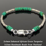Men's Women African Green Turuqoise Bracelet 925 Sterling Silver Handmade Beads DiyNotion BR861
