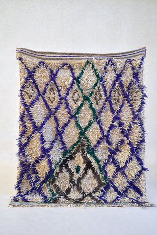 AZILAL. Vintage Moroccan Rug. Wool Boucherouite Carpet. Modern Design.