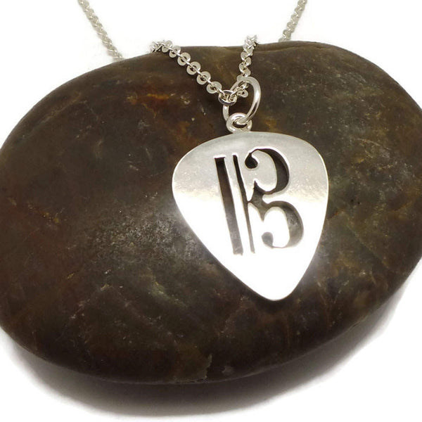 Silver Guitar Pick Alto Clef Necklace Pendant