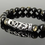 Men's Women Natural Golden Obsidian Bracelet 925 Stamp Sterling Silver Charm DiyNotion BR1098