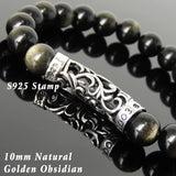 Men's Women Natural Golden Obsidian Bracelet 925 Stamp Sterling Silver Charm DiyNotion BR1098