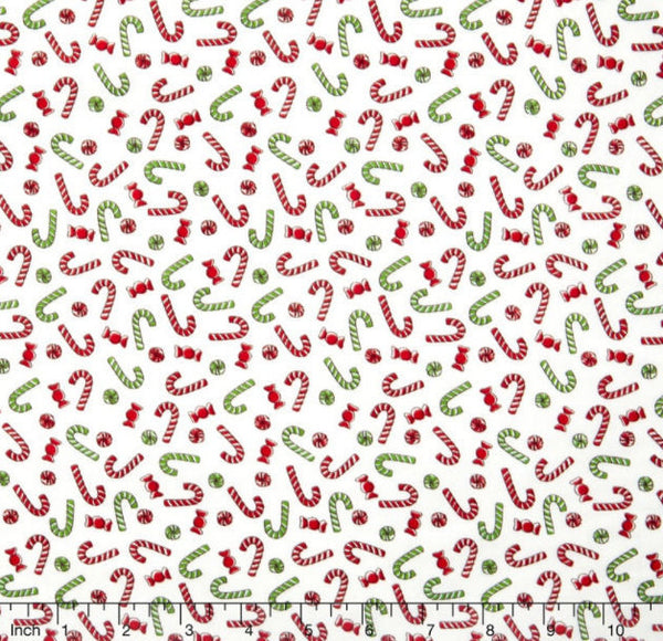 Storybook Christmas Circa 1930's-Candy Canes & Peppermints White Yardage by Whistler for Windham Fabrics-Sold By 1/2 Yard and 1 Yard