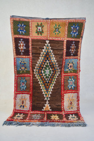 Azilal. Vintage Moroccan Rug. Wool Boucherouite Carpet. Modern Design.