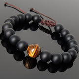 Men's Women Matte Black Onyx Brown Tiger Eye Adjustable Braided Bracelet DiyNotion Handmade BR1047
