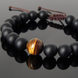 Men's Women Matte Black Onyx Brown Tiger Eye Adjustable Braided Bracelet DiyNotion Handmade BR1047