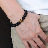 Men's Women Matte Black Onyx Brown Tiger Eye Adjustable Braided Bracelet DiyNotion Handmade BR1047