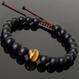 Men's Women Matte Black Onyx Brown Tiger Eye Adjustable Braided Bracelet DiyNotion Handmade BR1048