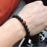 Men's Women Matte Black Onyx Red Tiger Eye Adjustable Braided Bracelet DiyNotion Handmade BR1050