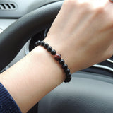 Men's Women Matte Black Onyx Red Tiger Eye Adjustable Braided Bracelet DiyNotion Handmade BR1051