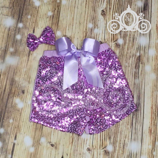 Girls Light Purple | Lavender | Lilac Sequin Shorts