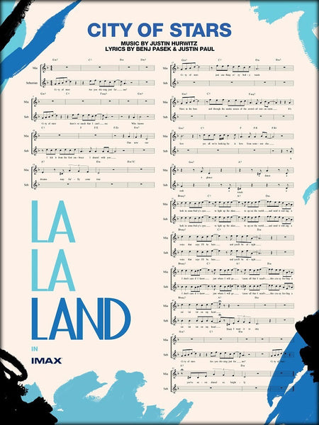 La La Land 2016 Movie Poster, City of Stars Music Sheets, Hurwitz, La La Land Print, Emma Stone Poster, Movie Art, Size 13x20" 24x36" 32x48"