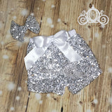 ONE Bodysuit w Silver Sequin Shorts, Girls First Birthday Outfit