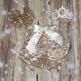 ONE Bodysuit w Gold Sequin Shorts, Girls First Birthday Outfit