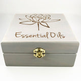 Essential Oils w/ Lotus!! Essential Oil Storage Box 25 Slot 15ml -Pine- Choose Finish and Custom Laser Engravings - Fit dōTERRA Young Living