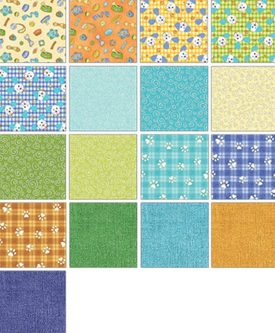 SALE Joey The Shop Dog 10" Squares/Layer Cake By Rose Ann Cook for Benartex - 42, 10 inches X 10 inches Precut Fabric Squares