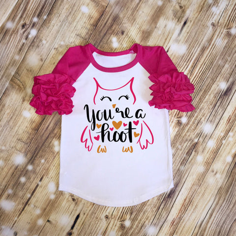 You're a Hoot Custom Ruffle Raglan Personalized Shirt Girl Baby Toddler Shirt
