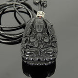 Men's Women Adjustable Necklace Black Obsidian Pendant 925 Sterling Silver OM Spacer with Wax Rope DiyNotion NK186