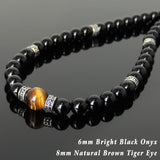 Men's Women Black Onyx Brown Tiger Eye Necklace 925 Sterling Silver Cross Spacer Clasp DiyNotion Handmade NK187