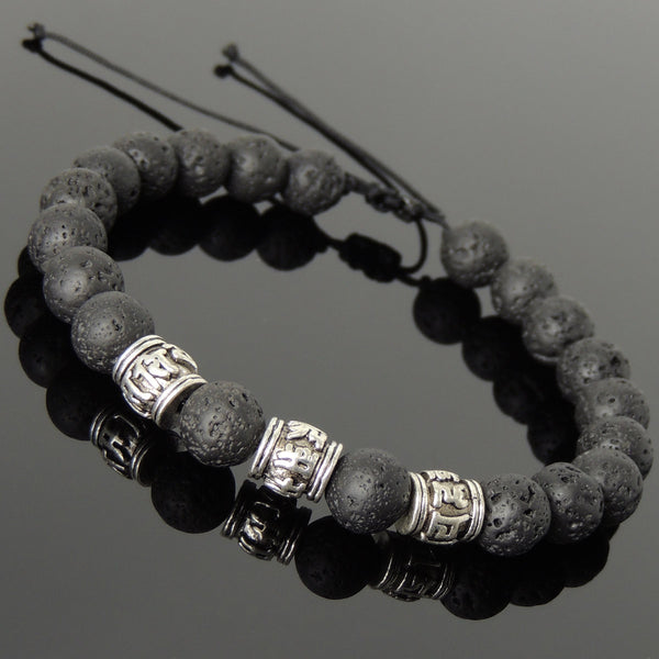 Men's Women Lava Rock Adjustable Braided Bracelet Tibetan Silver OM Buddhism Beads DiyNotion T340