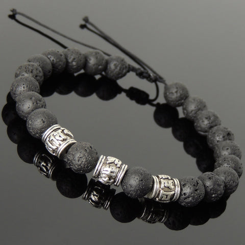 Men's Women Lava Rock Adjustable Braided Bracelet Tibetan Silver OM Buddhism Beads DiyNotion T340