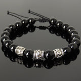 Men's Women Bright Black Onyx Adjustable Braided Bracelet Tibetan Silver OM Buddhism Beads DiyNotion T341