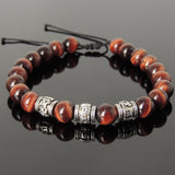 Men's Women Red Tiger Eye Adjustable Braided Bracelet Tibetan Silver OM Buddhism Beads DiyNotion T342