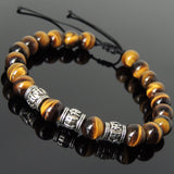 Men's Women Brown Tiger Eye Adjustable Braided Bracelet Tibetan Silver OM Buddhism Beads DiyNotion T343