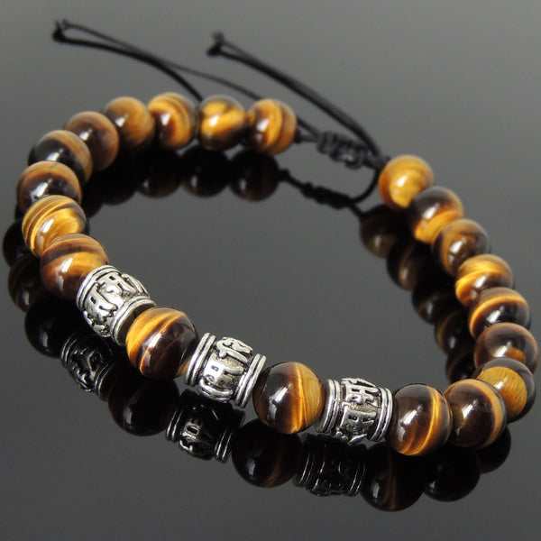 Men's Women Brown Tiger Eye Adjustable Braided Bracelet Tibetan Silver OM Buddhism Beads DiyNotion T343